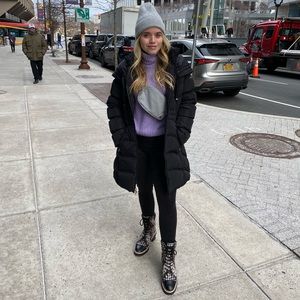 Black parka coat with removable fur on hood